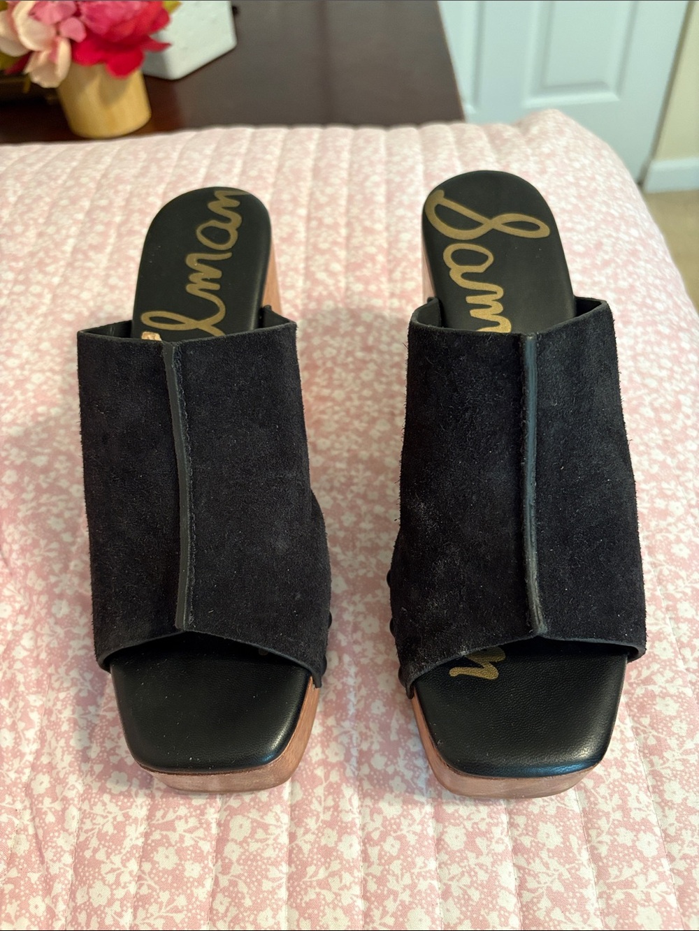 Sam Edelman Black Suede Open-Toe Slide Mules